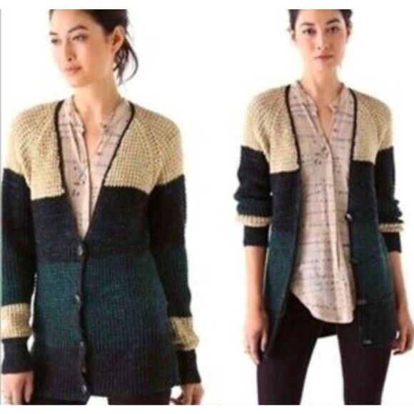 Free People FP Lake Tahoe Chunky Knit Colorblock Cardigan Sweater - Picture 1 of 5